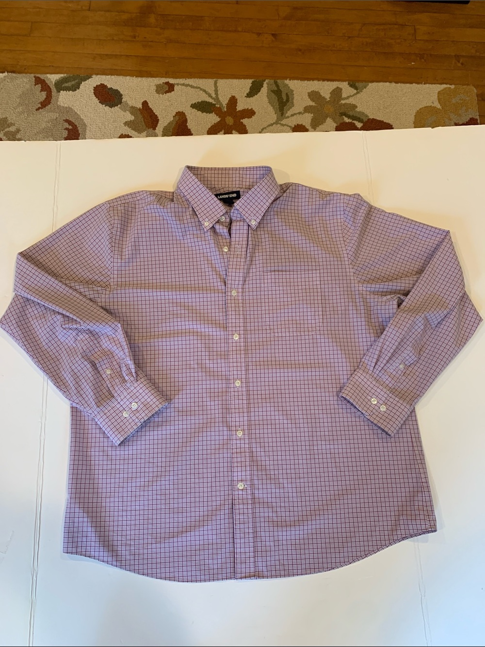 Lands End Shirt Mens XL Performance Micro Grid Check Button Down Shirt Maroon